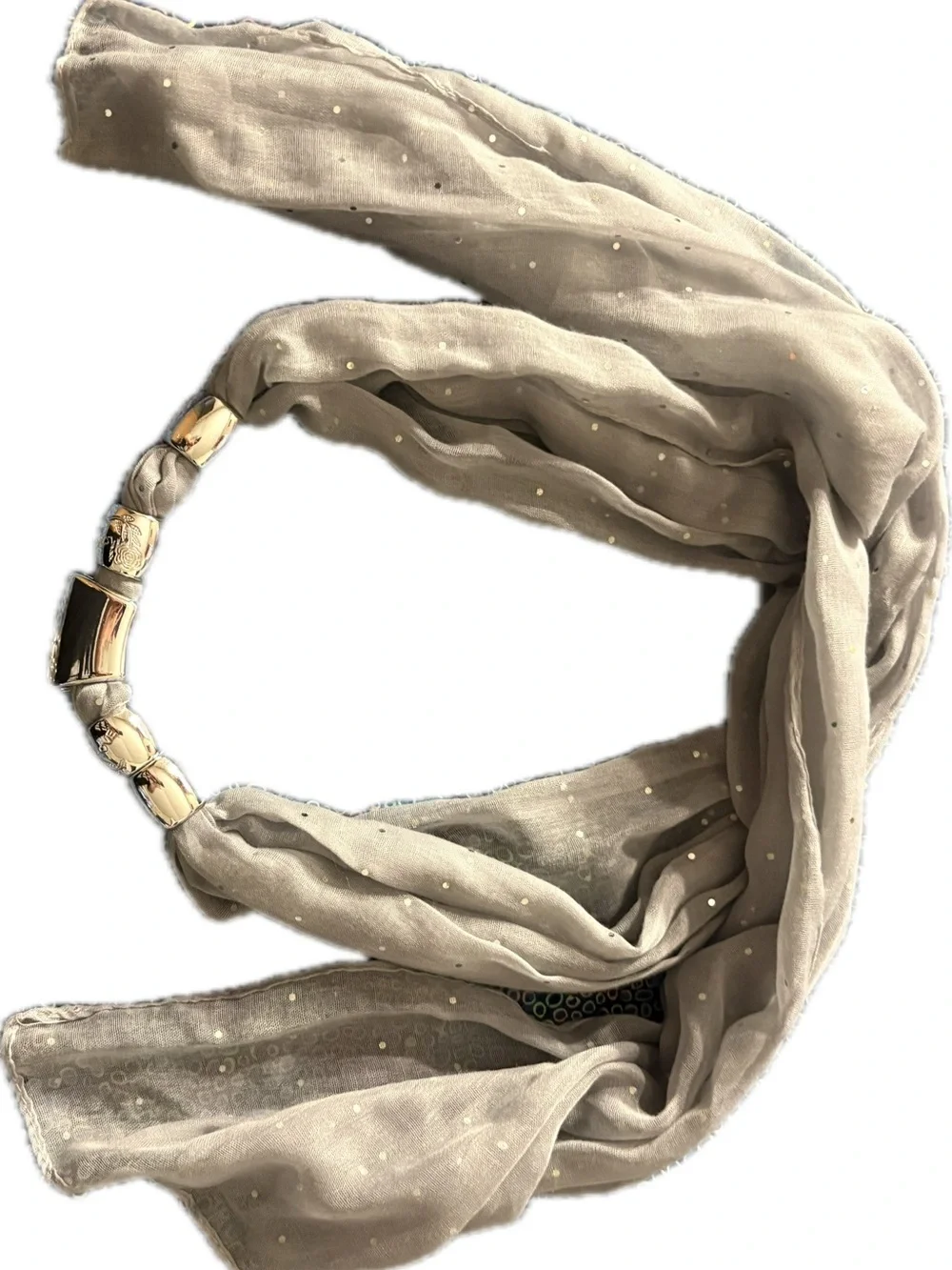 Beige Dot-Accent Scarf Necklace with Gold Hardware